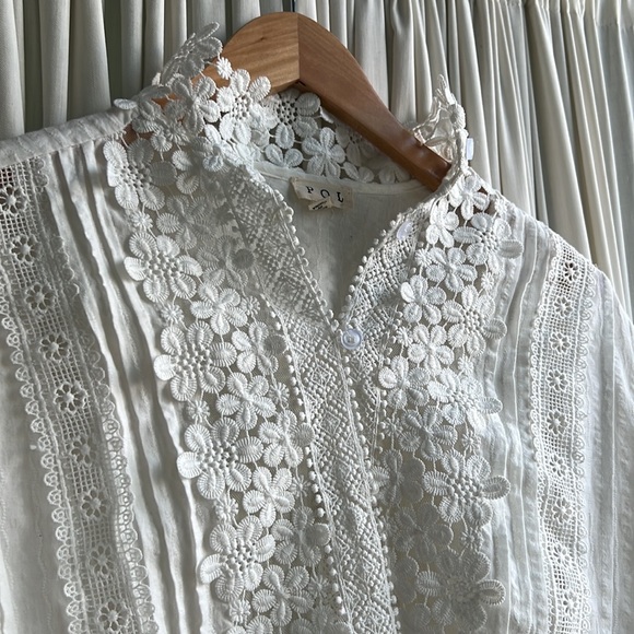 POL - size small - white blouse with intricate details around collar & sleeves - Picture 1 of 7